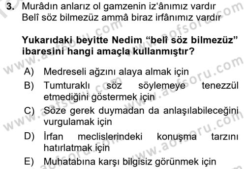 XVIII. Yüzyıl Türk Edebiyatı Dersi 2017 - 2018 Yılı (Vize) Ara Sınavı 3. Soru