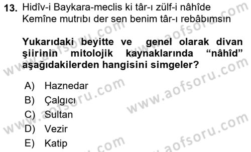 XVIII. Yüzyıl Türk Edebiyatı Dersi 2018 - 2019 Yılı 3 Ders Sınav Soruları 13. Soru