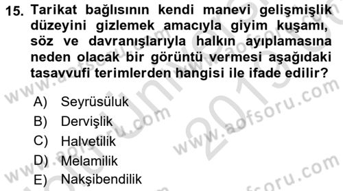 XVIII. Yüzyıl Türk Edebiyatı Dersi 2018 - 2019 Yılı 3 Ders Sınav Soruları 15. Soru