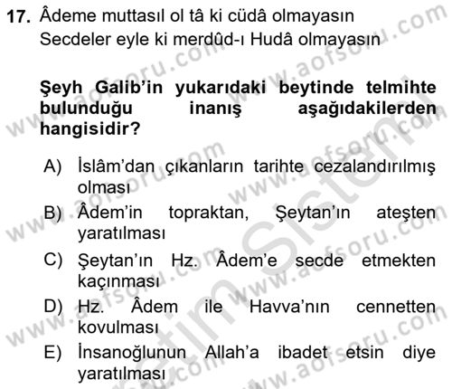 XVIII. Yüzyıl Türk Edebiyatı Dersi 2018 - 2019 Yılı 3 Ders Sınav Soruları 17. Soru