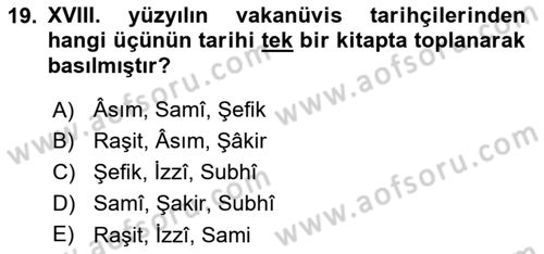 XVIII. Yüzyıl Türk Edebiyatı Dersi 2018 - 2019 Yılı 3 Ders Sınav Soruları 19. Soru