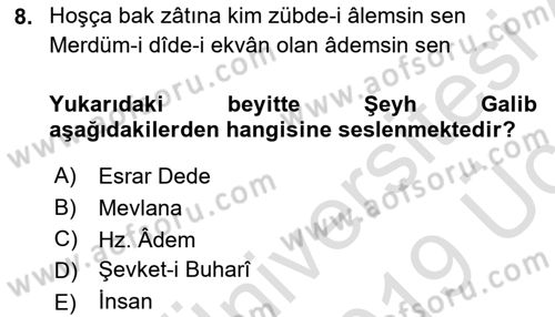 XVIII. Yüzyıl Türk Edebiyatı Dersi 2018 - 2019 Yılı 3 Ders Sınav Soruları 8. Soru