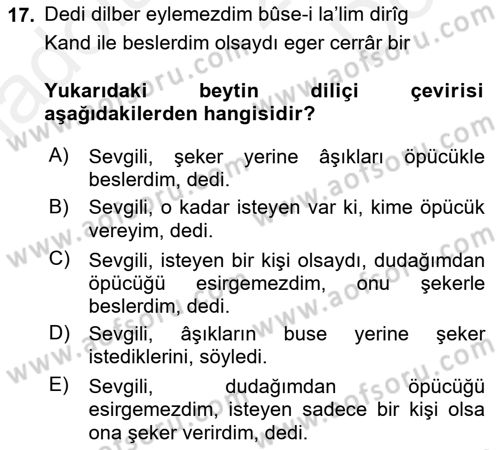 XVIII. Yüzyıl Türk Edebiyatı Dersi 2018 - 2019 Yılı (Final) Dönem Sonu Sınav Soruları 17. Soru