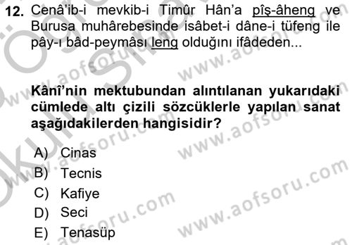 XVIII. Yüzyıl Türk Edebiyatı Dersi 2018 - 2019 Yılı Yaz Okulu Sınav Soruları 12. Soru