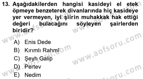 XVIII. Yüzyıl Türk Edebiyatı Dersi 2018 - 2019 Yılı Yaz Okulu Sınav Soruları 13. Soru
