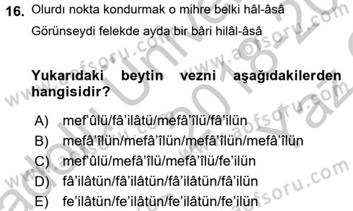 XVIII. Yüzyıl Türk Edebiyatı Dersi 2018 - 2019 Yılı Yaz Okulu Sınav Soruları 16. Soru