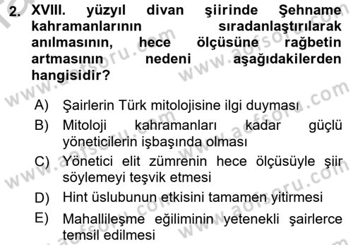 XVIII. Yüzyıl Türk Edebiyatı Dersi 2018 - 2019 Yılı Yaz Okulu Sınav Soruları 2. Soru