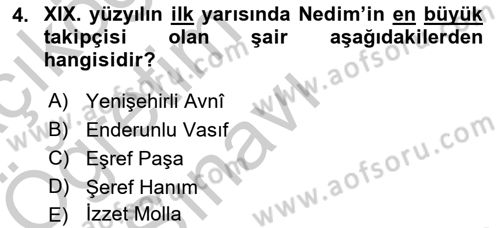 XVIII. Yüzyıl Türk Edebiyatı Dersi 2018 - 2019 Yılı Yaz Okulu Sınav Soruları 4. Soru