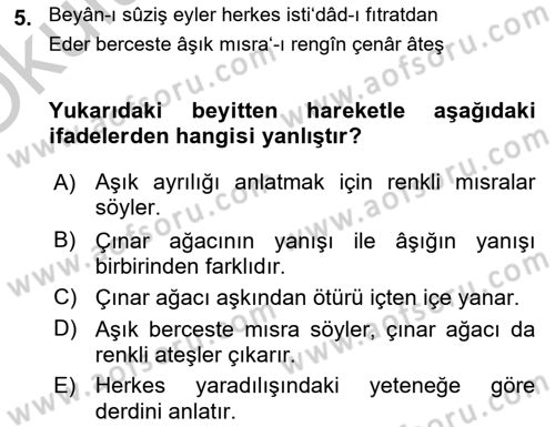 XVIII. Yüzyıl Türk Edebiyatı Dersi 2018 - 2019 Yılı Yaz Okulu Sınav Soruları 5. Soru