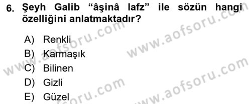 XVIII. Yüzyıl Türk Edebiyatı Dersi 2018 - 2019 Yılı Yaz Okulu Sınav Soruları 6. Soru
