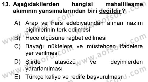 XVIII. Yüzyıl Türk Edebiyatı Dersi 2019 - 2020 Yılı (Vize) Ara Sınav Soruları 13. Soru