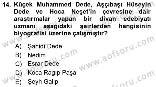 XVIII. Yüzyıl Türk Edebiyatı Dersi 2019 - 2020 Yılı (Vize) Ara Sınav Soruları 14. Soru