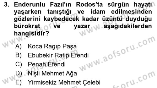 XVIII. Yüzyıl Türk Edebiyatı Dersi 2019 - 2020 Yılı (Vize) Ara Sınav Soruları 3. Soru