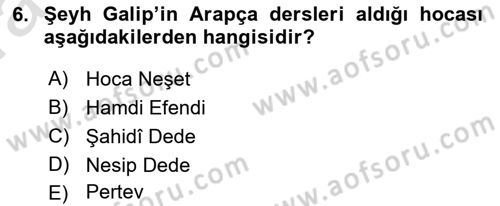 XVIII. Yüzyıl Türk Edebiyatı Dersi 2019 - 2020 Yılı (Vize) Ara Sınav Soruları 6. Soru