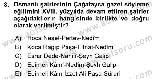 XVIII. Yüzyıl Türk Edebiyatı Dersi 2019 - 2020 Yılı (Vize) Ara Sınav Soruları 8. Soru