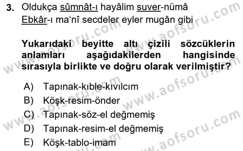 XVIII. Yüzyıl Türk Edebiyatı Dersi 2021 - 2022 Yılı (Vize) Ara Sınav Soruları 3. Soru