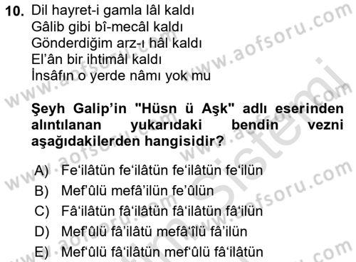 XVIII. Yüzyıl Türk Edebiyatı Dersi 2021 - 2022 Yılı (Final) Dönem Sonu Sınav Soruları 10. Soru