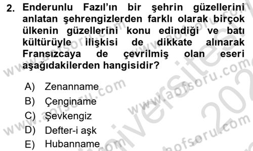 XVIII. Yüzyıl Türk Edebiyatı Dersi 2021 - 2022 Yılı (Final) Dönem Sonu Sınav Soruları 2. Soru
