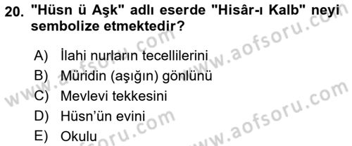 XVIII. Yüzyıl Türk Edebiyatı Dersi 2021 - 2022 Yılı (Final) Dönem Sonu Sınav Soruları 20. Soru