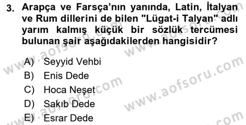 XVIII. Yüzyıl Türk Edebiyatı Dersi 2021 - 2022 Yılı (Final) Dönem Sonu Sınav Soruları 3. Soru