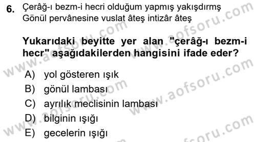 XVIII. Yüzyıl Türk Edebiyatı Dersi 2021 - 2022 Yılı (Final) Dönem Sonu Sınav Soruları 6. Soru