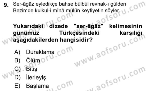 XVIII. Yüzyıl Türk Edebiyatı Dersi 2021 - 2022 Yılı (Final) Dönem Sonu Sınav Soruları 9. Soru