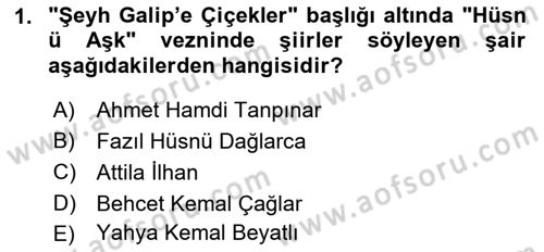 XVIII. Yüzyıl Türk Edebiyatı Dersi 2022 - 2023 Yılı (Vize) Ara Sınav Soruları 1. Soru