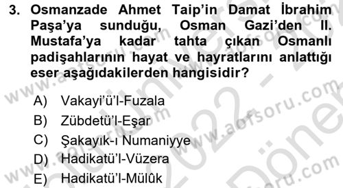 XVIII. Yüzyıl Türk Edebiyatı Dersi 2022 - 2023 Yılı (Final) Dönem Sonu Sınav Soruları 3. Soru