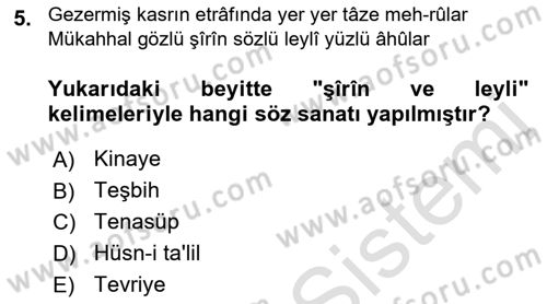 XVIII. Yüzyıl Türk Edebiyatı Dersi 2022 - 2023 Yılı (Final) Dönem Sonu Sınav Soruları 5. Soru