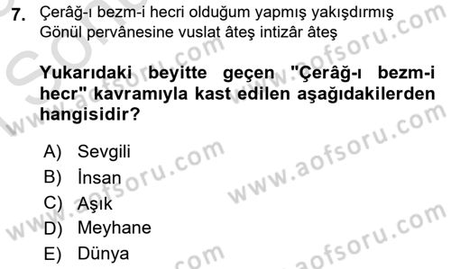 XVIII. Yüzyıl Türk Edebiyatı Dersi 2022 - 2023 Yılı (Final) Dönem Sonu Sınav Soruları 7. Soru