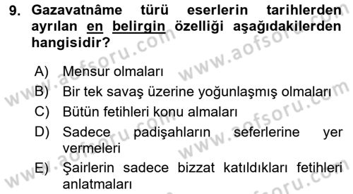 XVIII. Yüzyıl Türk Edebiyatı Dersi 2022 - 2023 Yılı (Final) Dönem Sonu Sınav Soruları 9. Soru