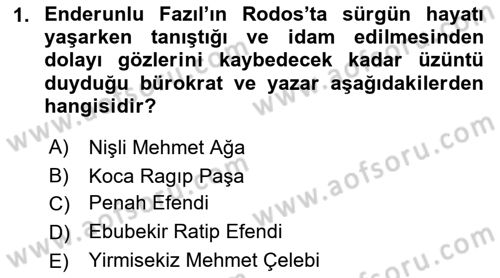 XVIII. Yüzyıl Türk Edebiyatı Dersi 2023 - 2024 Yılı (Final) Dönem Sonu Sınav Soruları 1. Soru