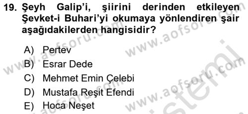 XVIII. Yüzyıl Türk Edebiyatı Dersi 2023 - 2024 Yılı (Final) Dönem Sonu Sınav Soruları 19. Soru