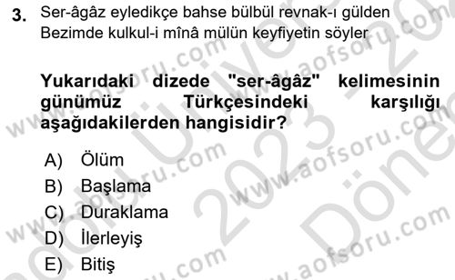 XVIII. Yüzyıl Türk Edebiyatı Dersi 2023 - 2024 Yılı (Final) Dönem Sonu Sınav Soruları 3. Soru