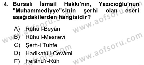 XVIII. Yüzyıl Türk Edebiyatı Dersi 2023 - 2024 Yılı (Final) Dönem Sonu Sınav Soruları 4. Soru