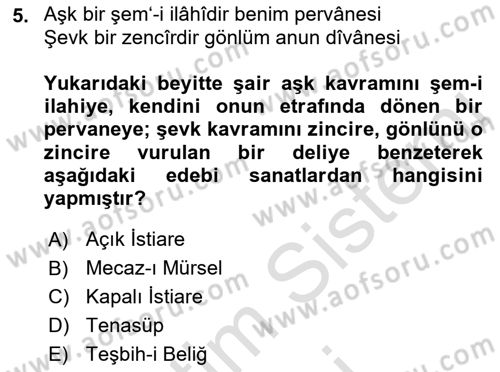 XVIII. Yüzyıl Türk Edebiyatı Dersi 2023 - 2024 Yılı (Final) Dönem Sonu Sınav Soruları 5. Soru