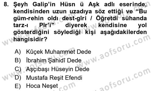 XVIII. Yüzyıl Türk Edebiyatı Dersi 2023 - 2024 Yılı (Final) Dönem Sonu Sınav Soruları 8. Soru