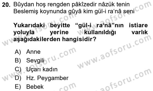 XVIII. Yüzyıl Türk Edebiyatı Dersi 2024 - 2025 Yılı (Vize) Ara Sınav Soruları 20. Soru