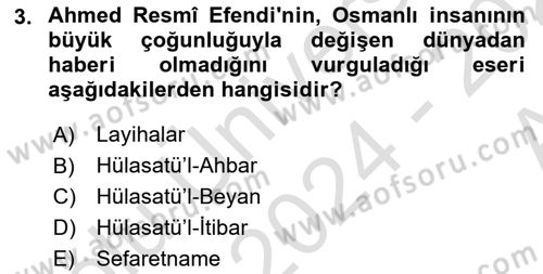 XVIII. Yüzyıl Türk Edebiyatı Dersi 2024 - 2025 Yılı (Vize) Ara Sınav Soruları 3. Soru