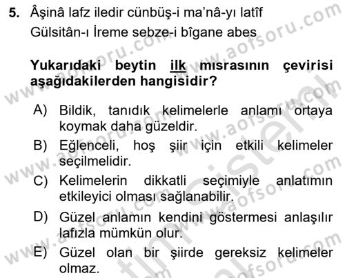 XVIII. Yüzyıl Türk Edebiyatı Dersi 2024 - 2025 Yılı (Vize) Ara Sınav Soruları 5. Soru