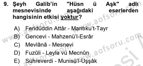 XVIII. Yüzyıl Türk Edebiyatı Dersi 2024 - 2025 Yılı (Vize) Ara Sınav Soruları 9. Soru