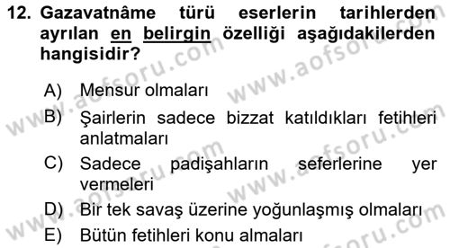 XVIII. Yüzyıl Türk Edebiyatı Dersi 2024 - 2025 Yılı (Final) Dönem Sonu Sınav Soruları 12. Soru