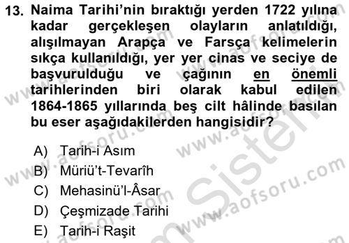 XVIII. Yüzyıl Türk Edebiyatı Dersi 2024 - 2025 Yılı (Final) Dönem Sonu Sınav Soruları 13. Soru