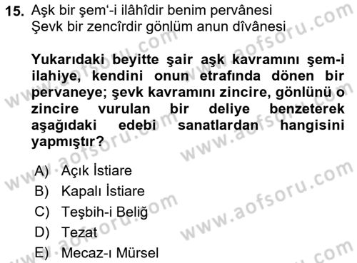XVIII. Yüzyıl Türk Edebiyatı Dersi 2024 - 2025 Yılı (Final) Dönem Sonu Sınav Soruları 15. Soru