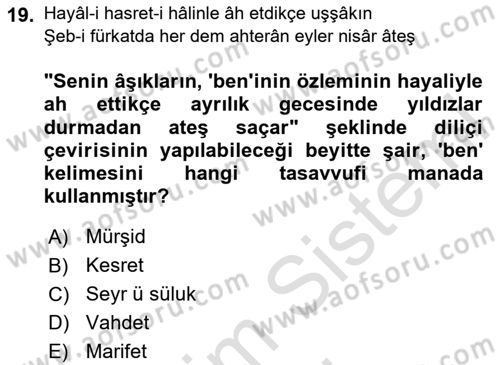 XVIII. Yüzyıl Türk Edebiyatı Dersi 2024 - 2025 Yılı (Final) Dönem Sonu Sınav Soruları 19. Soru