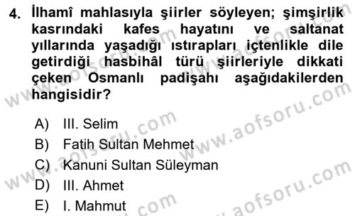 XVIII. Yüzyıl Türk Edebiyatı Dersi 2024 - 2025 Yılı (Final) Dönem Sonu Sınav Soruları 4. Soru
