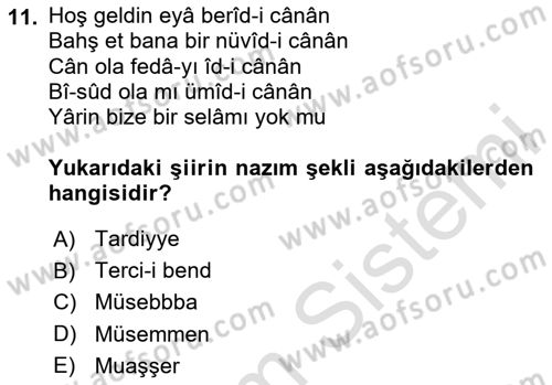 XVIII. Yüzyıl Türk Edebiyatı Dersi 2024 - 2025 Yılı Yaz Okulu Sınav Soruları 11. Soru