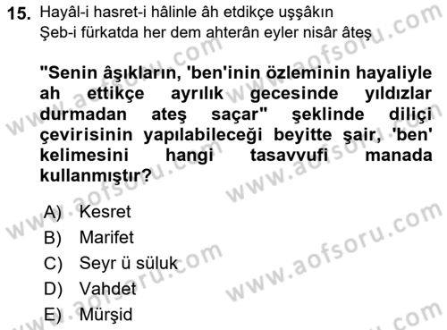 XVIII. Yüzyıl Türk Edebiyatı Dersi 2024 - 2025 Yılı Yaz Okulu Sınav Soruları 15. Soru