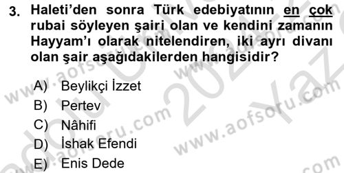 XVIII. Yüzyıl Türk Edebiyatı Dersi 2024 - 2025 Yılı Yaz Okulu Sınav Soruları 3. Soru