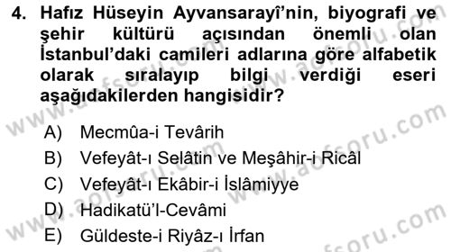 XVIII. Yüzyıl Türk Edebiyatı Dersi 2024 - 2025 Yılı Yaz Okulu Sınav Soruları 4. Soru
